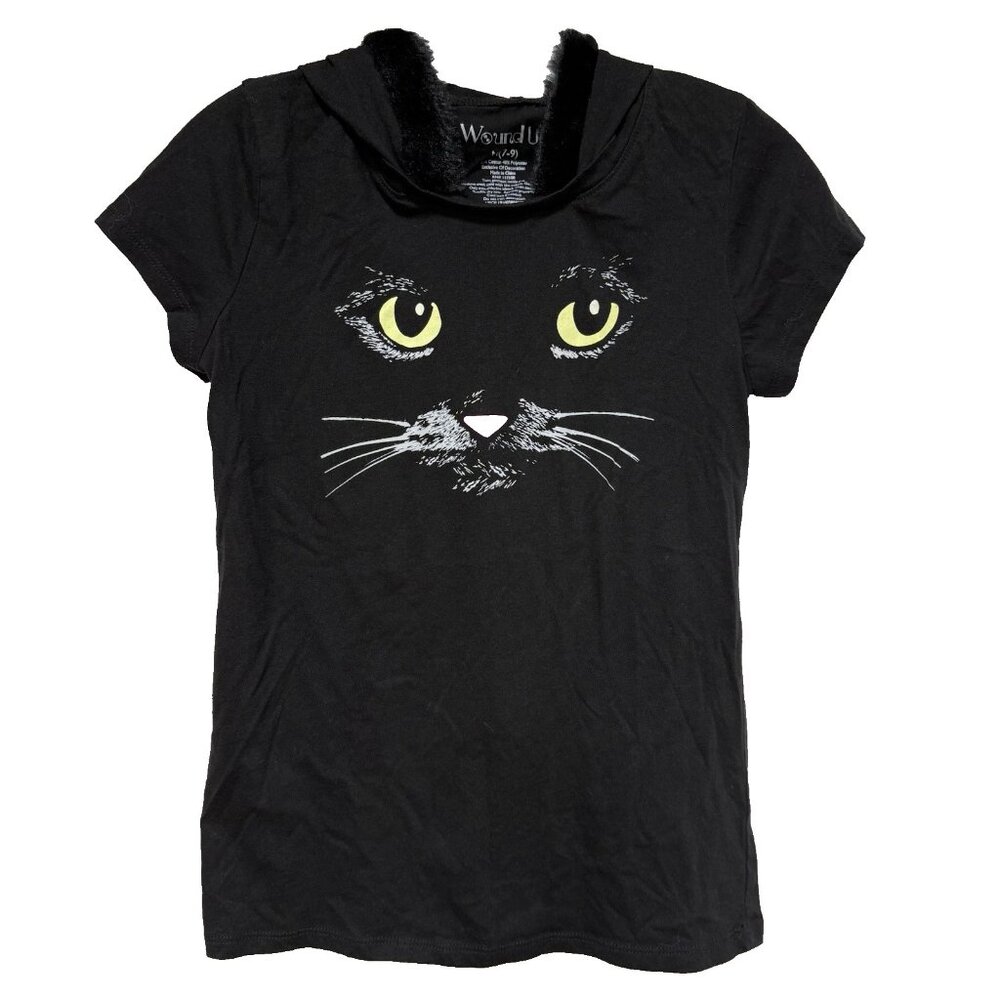 Wound up Girls Juniors Medium Black Kitty Cat Hoodie T-Shirt Costume Tee - Picture 6 of 6